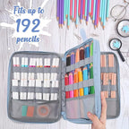 VASCHY Colored Pencil Case, Corduroy Large Pencil Pouch for Art Pens Markers Gel Pens Big Holder Organizer Fits 192 Pencils for Girls Women Light Blue