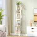 Hzuaneri Ladder Shelf, Bookshelf Bookcase, Freestanding Corner Storage Shelve with 2 Hooks for Home Office, Living Room, Kitchen, Bedroom, Industrial, 11.8" D x 13.4" W x 63" H, White Oak and White