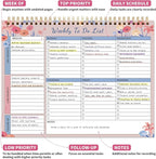 104 Pgs Weekly To Do List Notepad, 52 Duplex-Printed Undated Sheets 100 GSM（8.5"×11") Weekly Desk Planner For Work Home School Office Desk Accessories Supplies & Goal Setting Tasks -Pink Floral