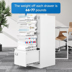BYNSOE 3 Drawer File Cabinet with Lock Metal Vertical File Storage Cabinet Office Home Steel Vertical File Cabinet for A4 Legal/Letter Size Narrow File Cabinet Locked,Assembly Required
