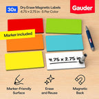 GAUDER Magnetic Dry Erase Labels | 30x Magnetic Labels (4,75 Inches x 2,75 Inches) | 30x Dry Erase Magnets for Classroom, Whiteboard and Blackboard