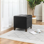 Homebeez Black Tufted Faux Leather Storage Ottoman Square Cube Foot Rest Stool with Flip Top