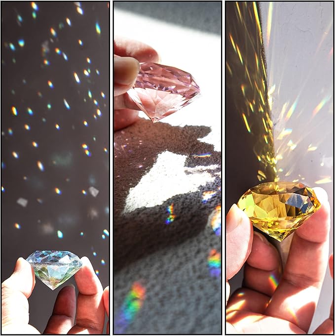 40mm(1.5 in) Crystal Diamond Jewels Paperweight Fake Diamonds Table Decoration Party Favors Gift, Glass Paperweight, Pack of 10 (Multicolor)