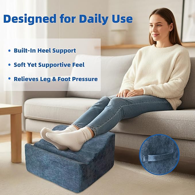 XYRONICA Under Desk Footrest, Multi-Functional Footrest with Portable Handle & Removable Washable Cover - Ergonomic Foot Stool Elevating and Supporting Feet and Legs for Chair and Sofa (Blue)