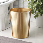 Monarch Abode Metal Bathroom Trash Can – Waste Basket for Bedroom, Office Desk, & Dorm, Handcrafted Ridge Embossed, Durable Decorative Brushed Gold Small Trash Can Bathroom Garbage Bin Wastebasket