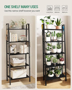 Hzuaneri Ladder Shelf, Bookshelf Bookcase, Freestanding Corner Storage Shelve with 2 Hooks for Home Office, Living Room, Kitchen, Bedroom, Industrial, 11.8" D x 23.6" W x 63" H, Black BC19304B