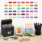 HOMESILMO 48 Color Alcohol Pen Set, Double Tip Art Adult Alcohol Pen, Mixed Sketching Art Supplies, Sketchbook, Coloring Drawing Card, Illustration Production, Brush Head and Chisel Head Double Tip