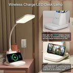 Sailstar Upgraded LED Desk Lamp with Wireless Charger, White Small Desk Light with Pen Holder, 3 Color Modes, CRI 85, 800 Lumen, Study Lamps for College Dorm Room, Home Office, Adapter Included