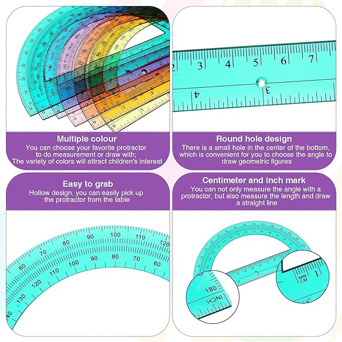 Zonon 200 Pieces Protractors Bulk Plastic 180 Degrees 6 Inch Translucent Protractors for Geometry, Angle Measurement, Students School Supplies