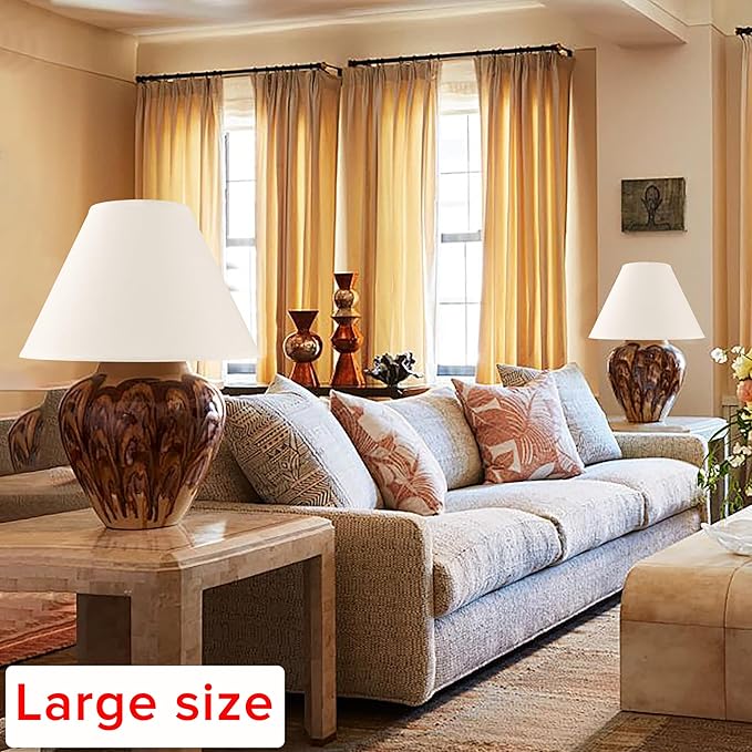 GO&SO 2pcs Pure White Large Lamp Shades,Empire Lamp Shade 6.5" Top x 16.3" Bottom x 10.5" High,Replacement Lamp Shade for Table Lamp,Floor Lamp,Natural Linen Hand Crafted Lamp Cover, Assembly Required