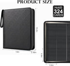 GEAoffice 9 Pockets Top Loader Binder for 324 Cards, Premium PU Leather Side Loading Trading Card Binder for Toploader, Ringless Card Collection Album Holder for 3"×4" Rigid, Black