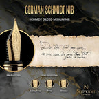Scriveiner Luxury Fountain Pen - Stunning Black Lacquer Pen, Real Gold Finish, Schmidt Gilded Nib (Medium), Converter, Best Pen Gift Set for Men & Women, Professional, Executive, Office, Nice Pens
