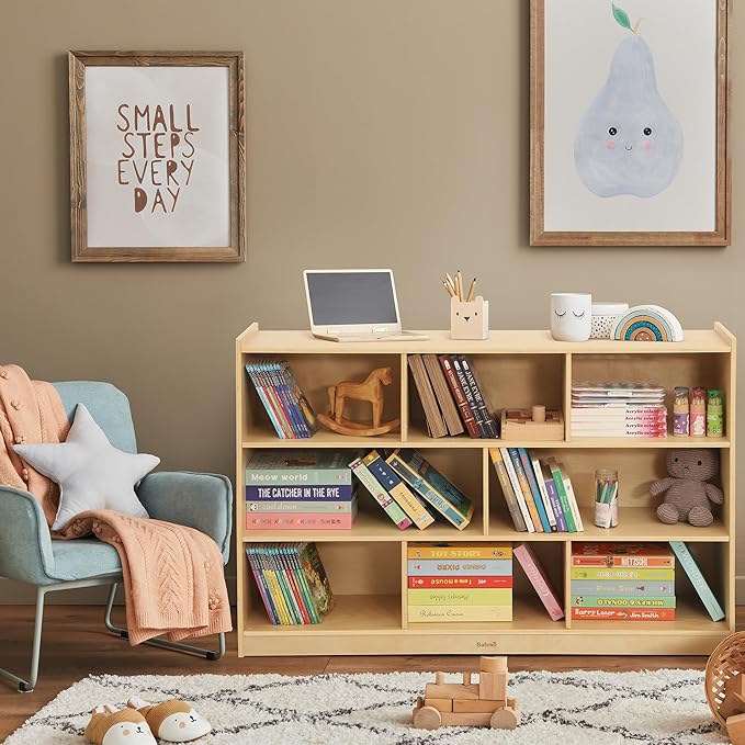 Bateso Toy Storage Organizer for Kids Room, Wooden Kids Bookshelf for Classroom, Cube Storage Organizer for Playroom, 8-Section Montessori Bookshelf & Toy Shelf for Nursery