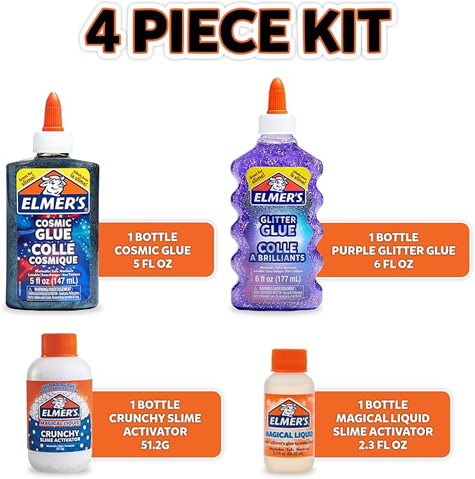 Elmer’s Eclipse Slime Kit, Slime Supplies Includes Cosmic Glue, Purple Glitter Glue, Original and Crunchy Slime Activators, 4 Count