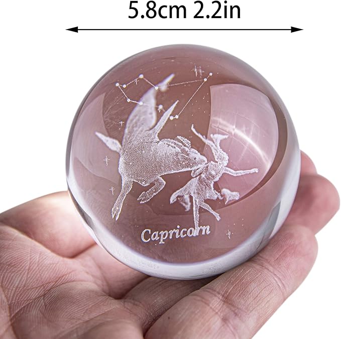 3D Laser Constellation Ball Crystal Paperweight Full Sphere Glass Fengshui with Sliver-Plated Flowering Stand(Capricorn)