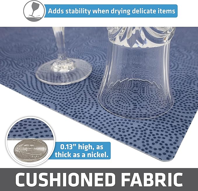 Drymate Premium Luxury Shelf & Drawer Liner, Thick Cushioned Fabric, Non-Adhesive, Absorbent, Waterproof, Slip-Resistant, Liners for Kitchen Cabinets, Cupboards (USA Made)(12”x59”)(24-Pack)(Blue)