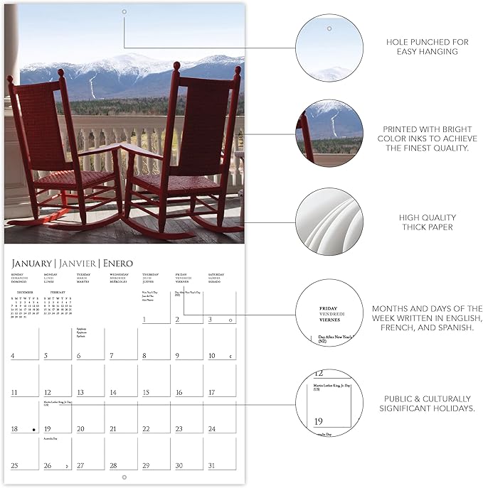Graphique 2026 On the Porch Wall Calendar | 12” x 12” | Thick Paper | Home & Office Organizer | Large Monthly Grid | 3 Languages & Marked Holidays | 4 Month Preview Page for 2027