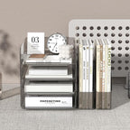 Clear Paper Organizer with Movable Bookends, Brown Acrylic Stackable Paper Tray for Desk, 4-Tier Letter Tray Organizer Office Supplies