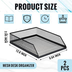 Hicarer 2 Pcs Black Metal Letter Tray Stackable Desk Tray Single Wire Mesh Organizer Front Load File Paper Holder for Desktop Office Home School Classroom (12.8 x 9.84 Inch)