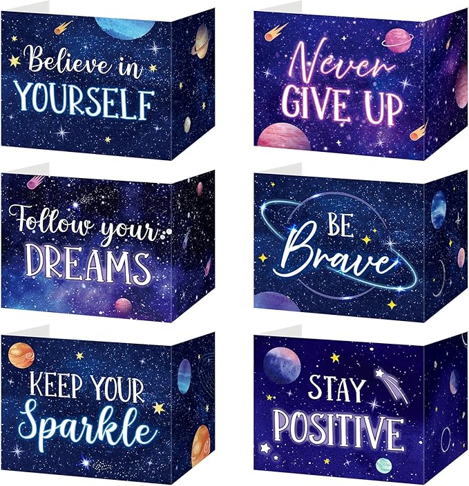 Affrolling 12 Pcs Inspirational Privacy Folders Bulk for Students Cardboard Privacy Boards Desk Divider Panel Waterproof Testing Divider for Classroom Back to School Study Supplies (Space)