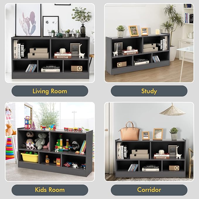 Tangkula 5 Cube Bookcase, 2 Tier Wooden Storage Open Bookshelf, Multipurpose Display Storage Cabinet for Living Room, Bedroom, Hallway, Kid's Playroom, Reading Nook (Grey)