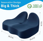 CushZone Seat Cushion, Memory Foam Office Chair Cushions, Ergonomic Curved Design for Sciatica, Tailbone, Coccyx, Seat Support for Car, Desk Chair, Wheelchair, Enhances Long Sitting Comfort (Blue)