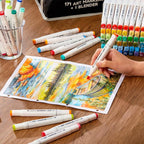 Shuttle Art 172 Colors Dual Tip Alcohol Based Art Markers,171 Colors plus 1 Blender Permanent Marker 1 Marker Pad with Case Perfect for Kids Adult Coloring Books Sketching and Card Making