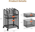 Marbrasse Rolling File Cart with Adjustable Dividers, Mobile File Cabinet on Lockable Wheels, Office Filing Cabinet Organizer, Hanging File Folder Organizer for Home Office - Black