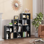 VECELO Wide Bookshelf Set, Fits 9.3" × 10-12.8" Hardcovers, Cube Storage Bookcases, Free-Standing for Living Room, Bedroom, Home Office, 3/4-Tier, 2-Pack, Black