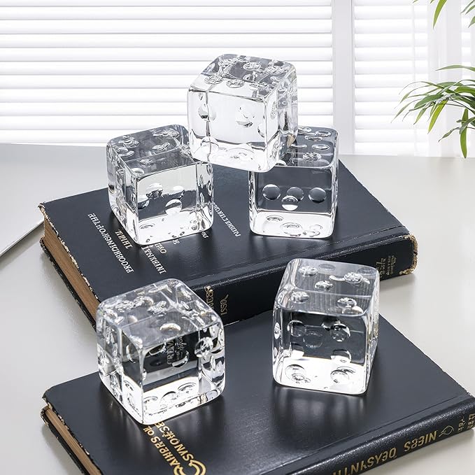 QFkris 2.2" Glass Dice Paperweight Glass Art Dice Figurine Paper Weights for Desk