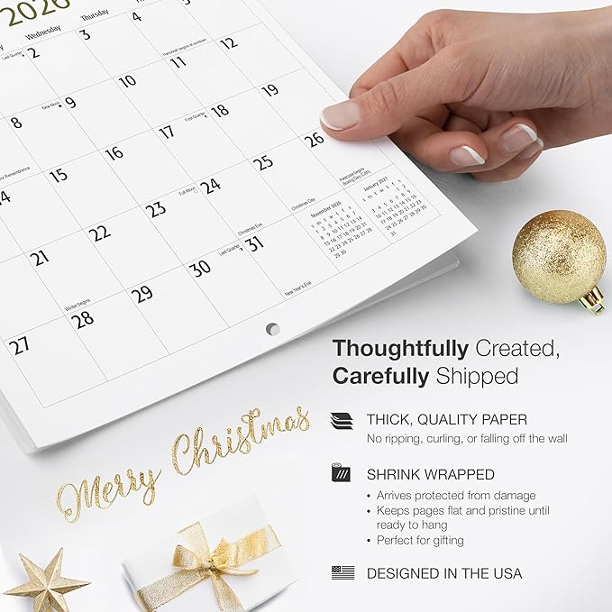 RED EMBER White Tigers 2026 Wall Calendar 12 Month | 12" x 24" Open | Thick & Sturdy Paper | Holiday Gift | Big Cats Animal Calendar 2026