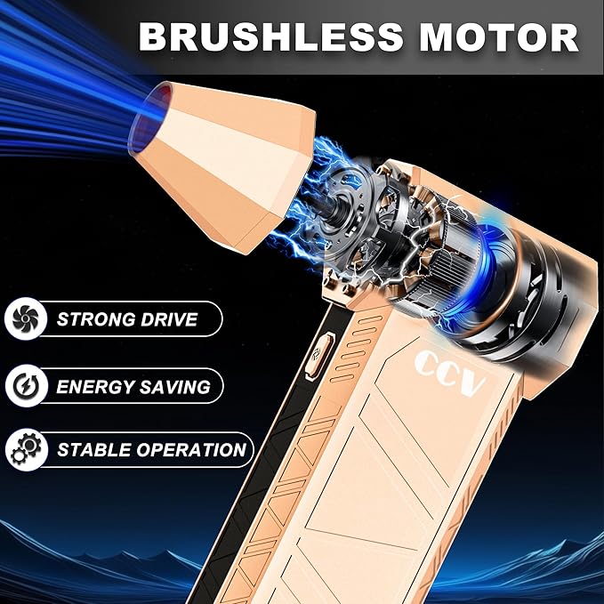 CCV Compressed Air Duster - 150000RPM Electric Air Duster for Cleaning Keyboard&PC 3 Gears Adjustable Rechargeable Cordless Jet Dry Blower Air Blower for Car and Home (F33-GOLD)