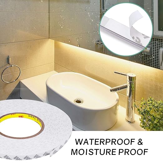 HitLights Double Sided Tape Heavy Duty, 164ft Waterproof Mounting Adhesive Tape, Removable Tape for Walls, Poster, LED Strip, Car Trim, Home Office Decor, Craft Project, White (164ft x 0.39in)