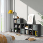 Bookshelf with Storage Bin, 6-Cube Storage Organizer, Modern Wood Open Bookcase, Multifunctional Display Shelf for Living Room, Bedroom, Home Office, Black