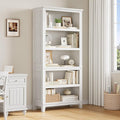 IDEALHOUSE 71" Farmhouse Bookshelf w/Adjustable Shelves & 31.5 in Whidth, 5 Tier Tall Bookshelf with Wooden Legs, Vintage Wooedn Book Shelf for Living Room Office (White, 71.3" H x 31.5" W x 11.8" D)