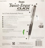 Pentel Twist-Erase Click Mechanical Pencils 0.7mm, HB #2, School Supplies, Teacher Supplies, Drawing Sketching pencils, Assorted Barrel Colors- 6 Mechanical Pencils, 6 Erasers, 3 Tubes of Lead Refills