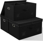 Graciadeco 75 Quarts Extra Large Decorative Storage Bins with Lids, 3 Packs Black Collapsible Storage Bins with Lids, Stackable Storage Bins Decorative Box Storage With Lid Extra Large
