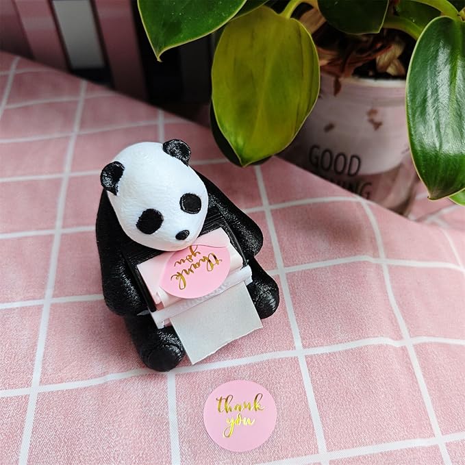 RhyNSky Panda Manual Sticker Dispenser Postage Stamp Roll Dispenser Holder for Desk, Stamps NOT Included, 1.18" Core, Black, C03