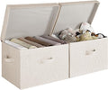 StorageWorks Fabric Storage Bins with Lid, Decorative Storage Boxes for Shelves, Stackable Closet Organizer Basket with Handles, Jumbo, Gray and White Stripes, 2-Pack