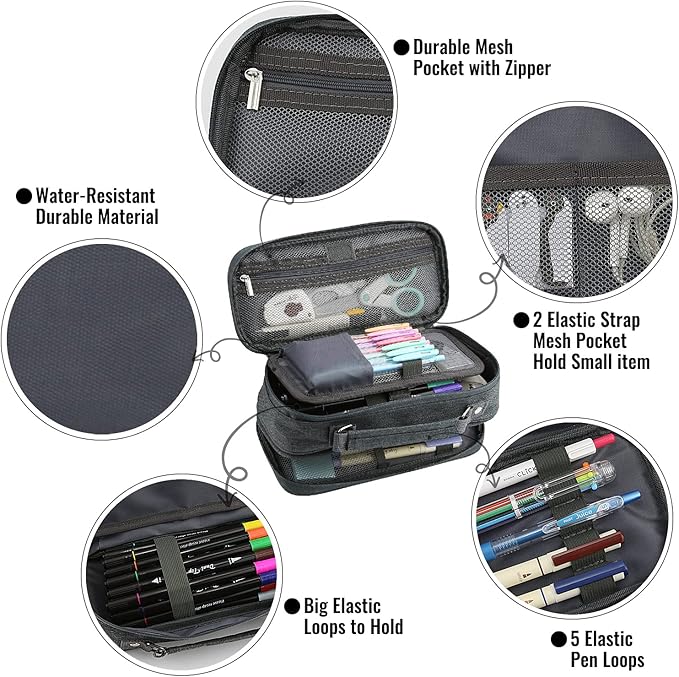 JOINPRO Pencil Case, Large Capacity Pencil Case Organizer; Double Zipper Storage Bag; Big Pencil Pouch for College School Office Teen Girl Boy Men Women Adult