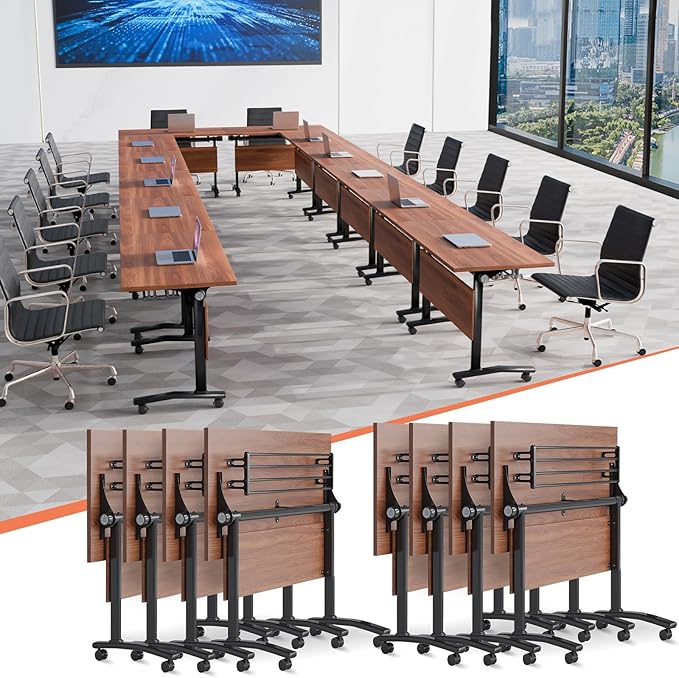 Conference Table,55.1''Folding Conference Room Table for 4-12 People,Mobile Flip Top MeetingTraining Table with Different Coulor and Styles for Offices, Classrooms,Meeting Room (8, 61''D)