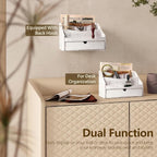 Pine Wood Mail Organizer for Desk - Charming Farmhouse Countertop Mail Sorter for Office Desk & Home Decor - Wooden Letter Organizer with Drawer & Dividers for Room Organization(Whitewash)