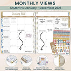 bloom daily planners HARDCOVER 2026 Planner (January to December) - 8.5” x 11” Weekly & Monthly Dated Agenda Organizer Book with Stickers & Tabs - Blue & White Floral