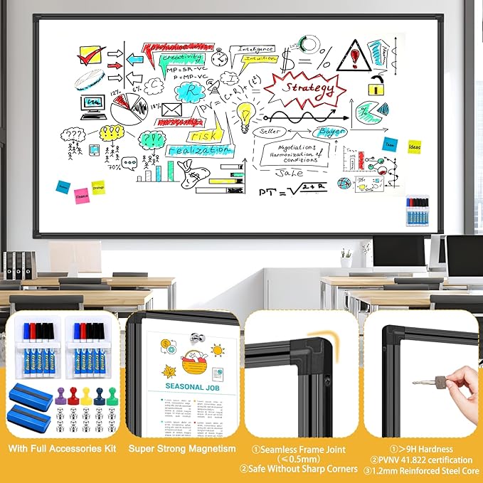 H-Qprobd 8'x4' Whiteboard Commercial-Grade Large Magnetic Dry Erase White Board for Wall - 96"x48" Presentation Boards for Business, Education & Government - Aluminum Frame Wall Mounted Whiteboard