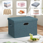 Graciadeco Large 17" 36 Quart Collapsible Stackable Storage Bins with Lids, 3 Packs Blue-Green Linen Fabric Closet Boxes with Lids, Storage Cube Baskets Container Organizers for Bedroom (17x12x11)
