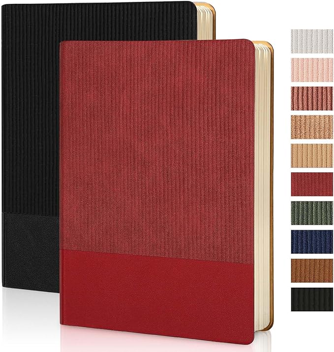 TSFPapier Lined Journal Notebook for Work College Ruled Note Book 5.79"x8.27" A5 PU Leather Daily Journaling 216 Pages for Women Men Writing Home School Supplies Business (BlackRed)