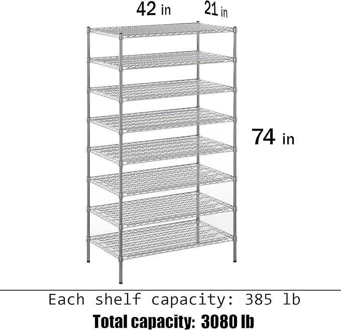 Regal Altair 21" Deep x 42" Wide x 74" Height Wire Shelving Kit | 8-Tier | NSF Commercial Storage Rack Unit