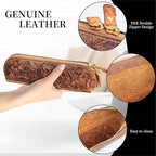 Gexmil Genuine Leather Pen Case, Full Grain Leather Pencil Holder, Hand-made Stationery Bag for Work & Office, Vintage Style, Floral Brown