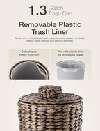 Tidita 2 Gallons Wicker Waste Basket - Water Hyacinth Bathroom Trash Can - Garbage Can with Lid Boho Style - Wicker Trash Can with Lid for Bedroom, Kitchen - Removable Liner, Handwoven (Black Color)