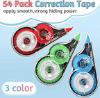 Mimorou 54 Pack Correction Tape Bulk White Correctional Fluid Tape Easy to Use Applicator Corrector Correct Wrong Writing Eraser for Office Education Supplies, 20 Feet